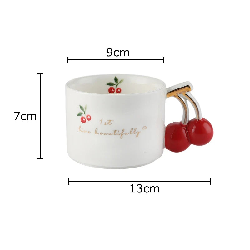 Cherry Printed Pattern Mugs Gilding Edge Porcelain Cup Tableware Coffee Mug Dining Table Afternoon Tea Teacup Fruits Juice Cup