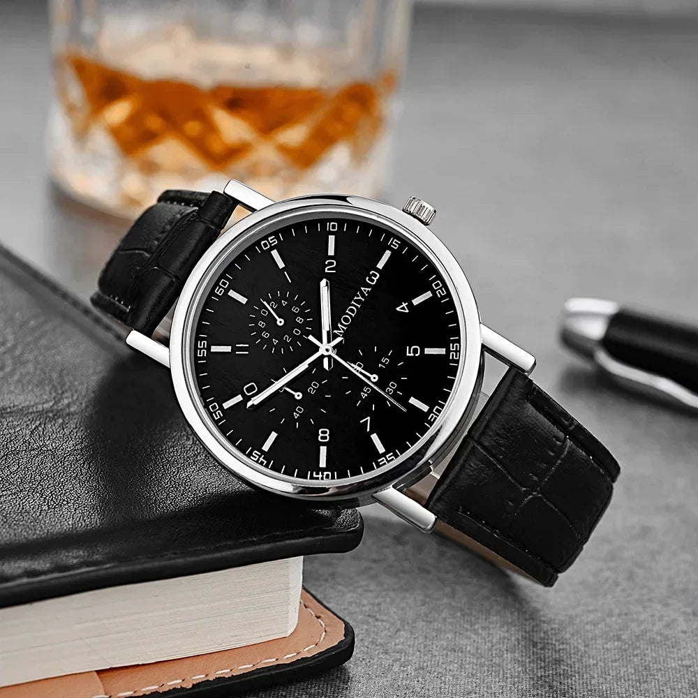 Men's Business Leather Strap Watch - Luxury Quartz Wristwatch