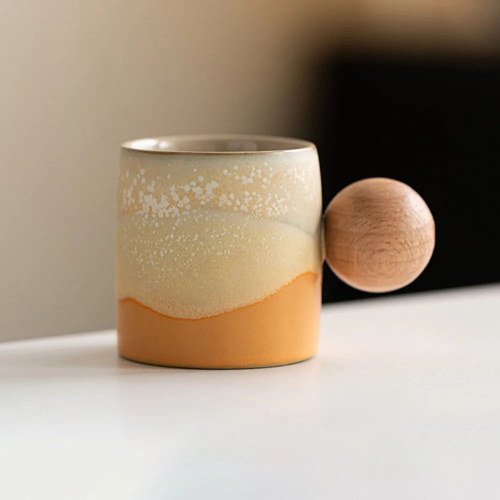 Creative Ceramic Coffee Mug Wood Handle Microwave Dishwasher Safe Coffee Cup Handmade 70ML Porcelain Mug Milk Cocoa Hot Tea