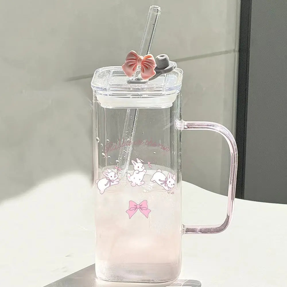 Bow Shaped Glass Water Cup - Cute Milk Coffee Cup