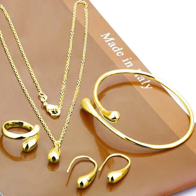 Water Drop Jewelry Set - 4-Piece Fashion Necklace Bracelet Ring Earrings