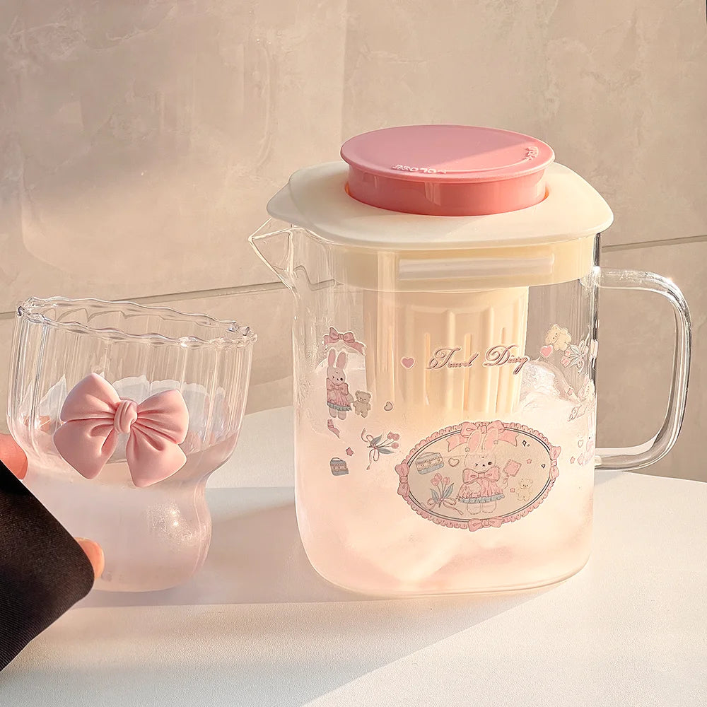 1000ml Cute Bow Shaped Glass Teacup - Large Water Cup