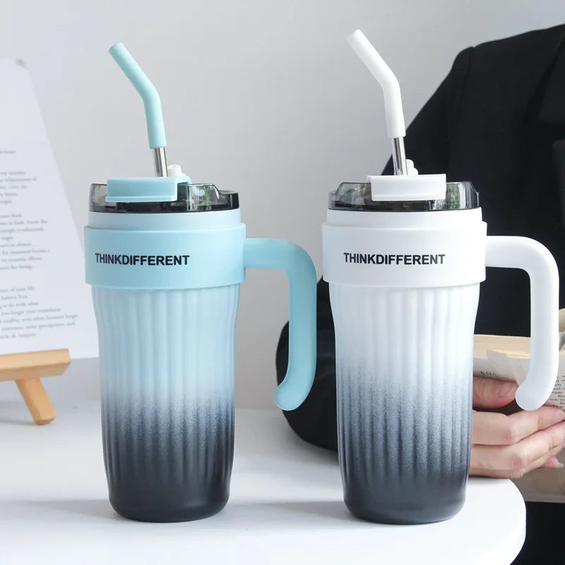 860ml Large Outdoor Thermal Tumbler with Straw - Car Cup Holder Size