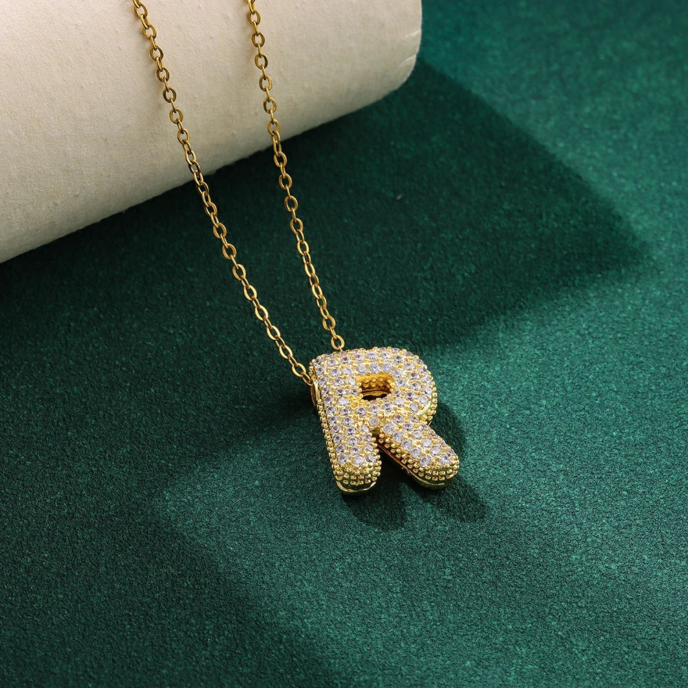 New Trendy Zircon Crystal 26 English Letters Necklaces For Women Female Fashion Stainless Steel Choker Chain Jewelry Wholesale