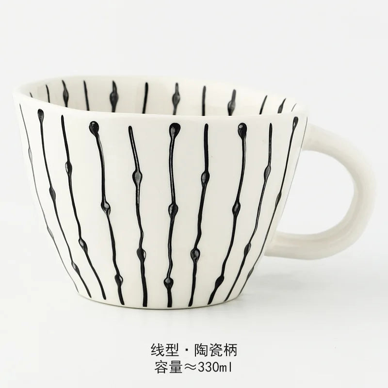 Nordic Hand-painted Simple Large Capacity Water Cup Ceramic Household Breakfast Cup Irregular Office Coffee Cup