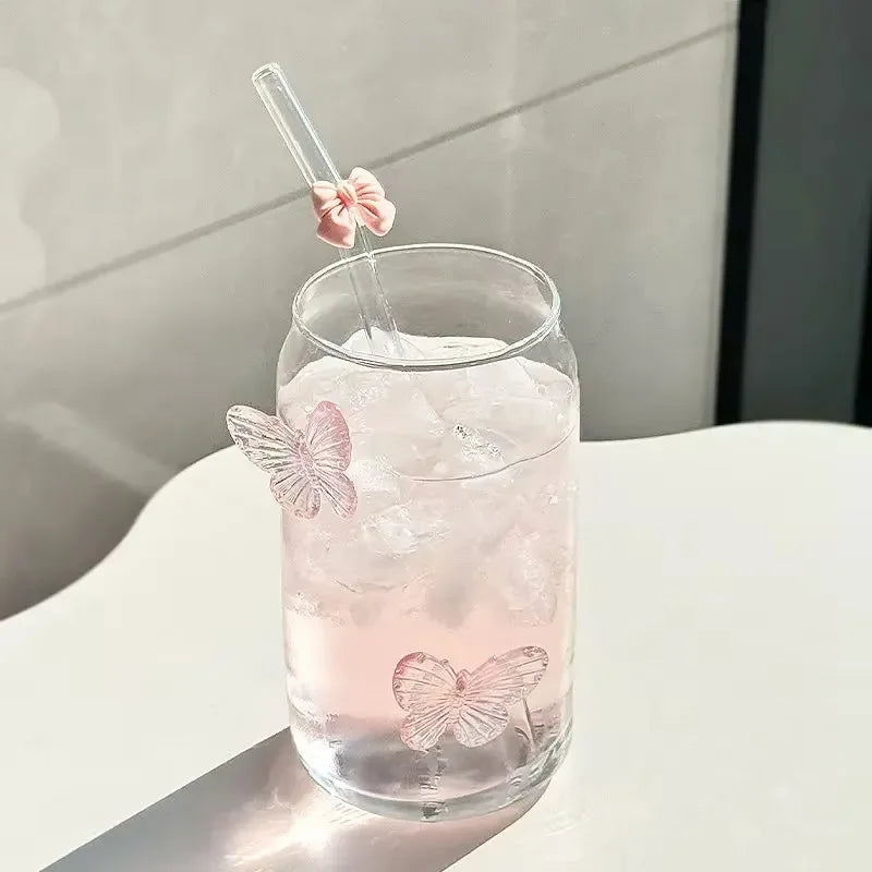 Bow Shaped Glass Water Cup - Cute Milk Coffee Cup