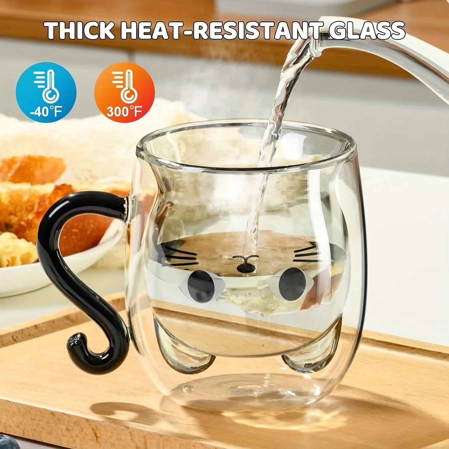 8.45/6.76oz Cute Cat Glass Cups Double-Walled Heat Resistant Milk Coffee Mug for Home Use Summer Winter Drinkware Gift Water Cup
