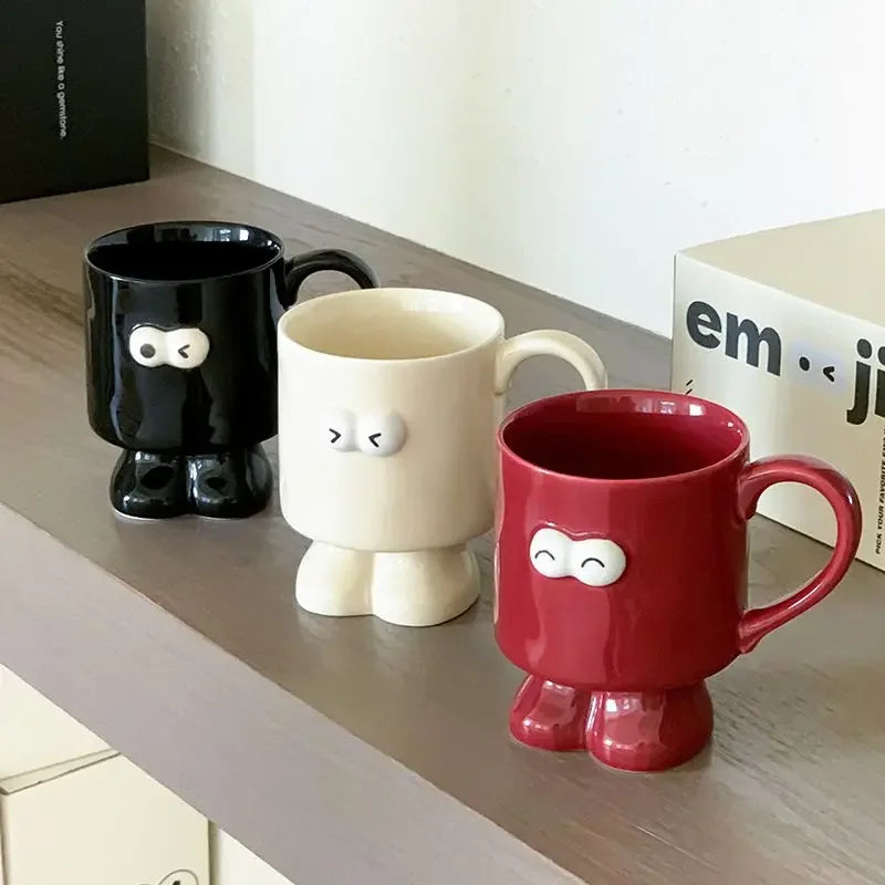 Interesting Big Eyed Ceramic Mug, Cute Red Black and White Coffee Mugs, Office Breakfast Birthday Gift Teacup, Couple Water Cups