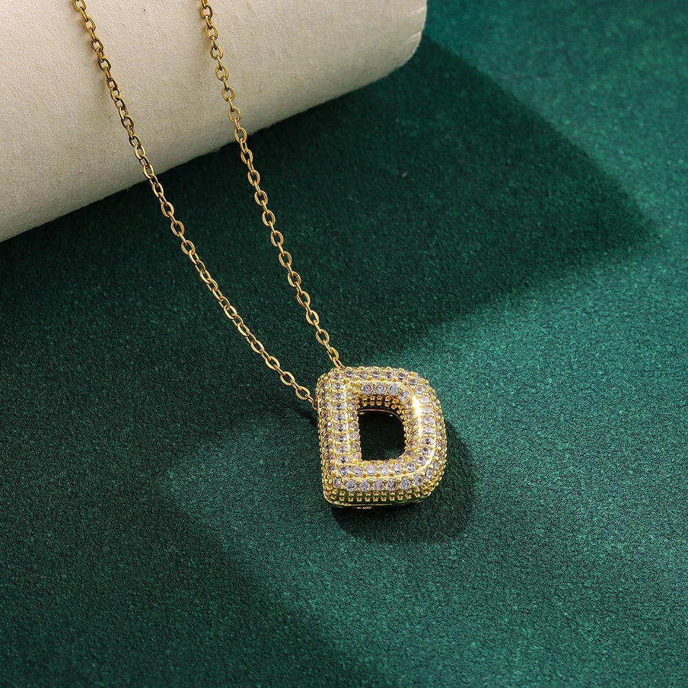New Trendy Zircon Crystal 26 English Letters Necklaces For Women Female Fashion Stainless Steel Choker Chain Jewelry Wholesale