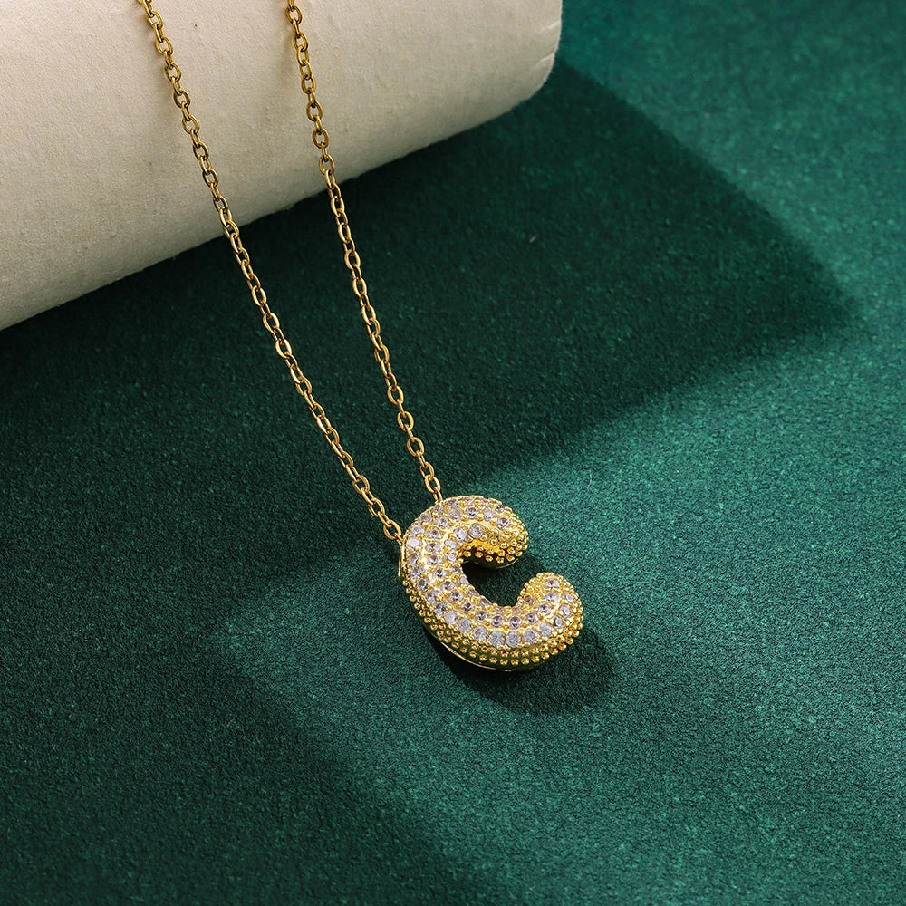 New Trendy Zircon Crystal 26 English Letters Necklaces For Women Female Fashion Stainless Steel Choker Chain Jewelry Wholesale