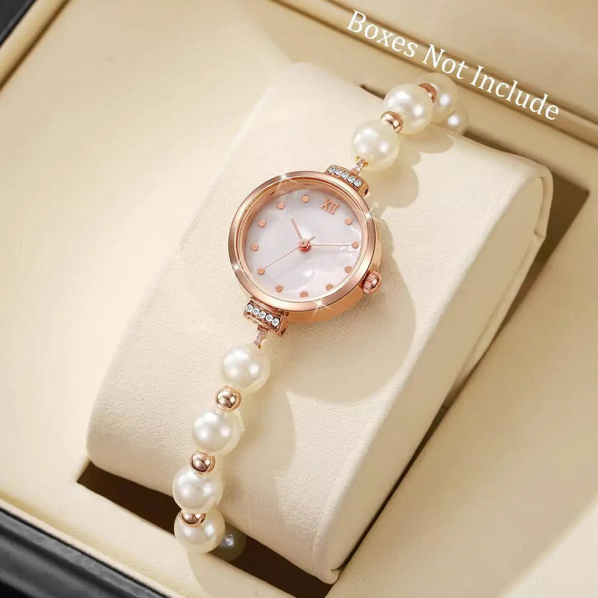 Fashion Women Watches Elegant Pearl Bracelet Band Quartz Wristwatch For Ladies Clock Reloj Mujer（Without Box）