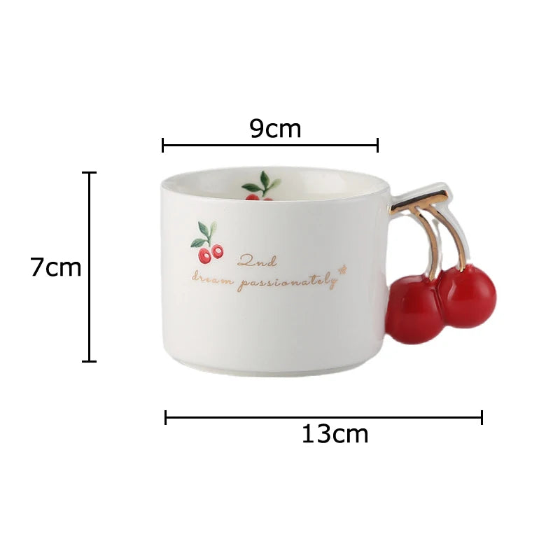 Cherry Printed Pattern Mugs Gilding Edge Porcelain Cup Tableware Coffee Mug Dining Table Afternoon Tea Teacup Fruits Juice Cup