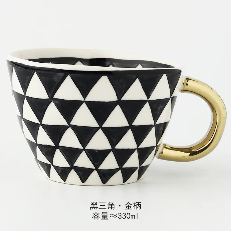 Nordic Hand-painted Simple Large Capacity Water Cup Ceramic Household Breakfast Cup Irregular Office Coffee Cup