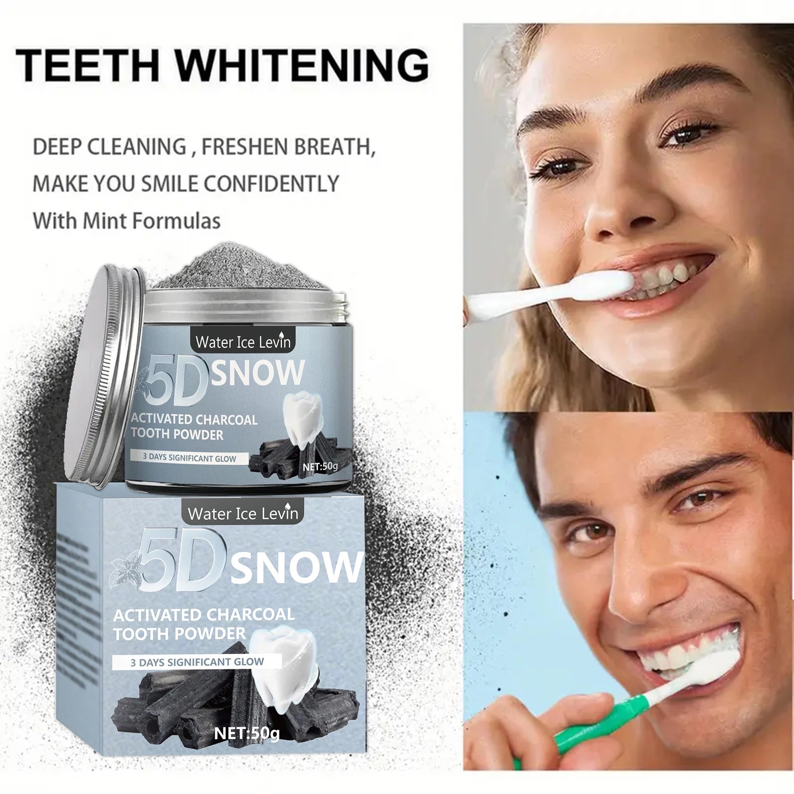 Bamboo Charcoal Tooth Whitening Powder - Natural Whitening and Deep Cleaning for Men and Women, Fresh Breath Daily Toothpaste, 1 Piece