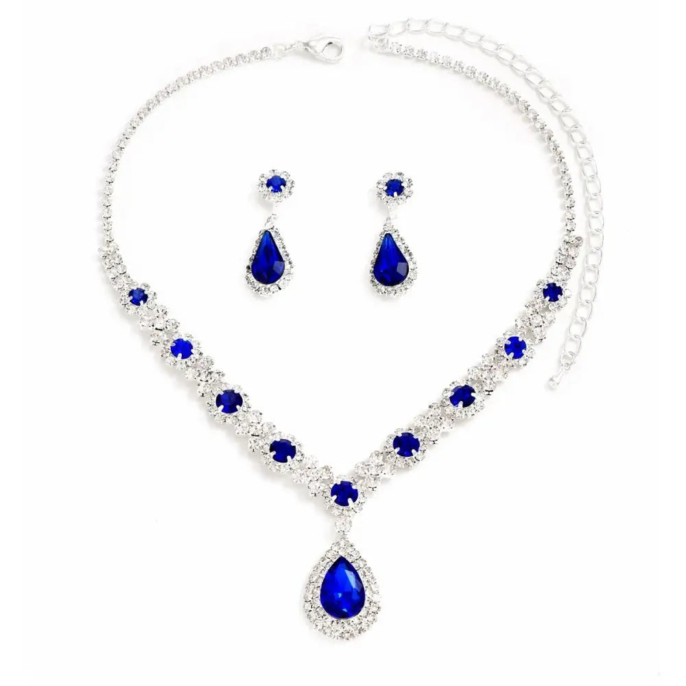 Crystal Jewelry Set - Water Drop Pendant Necklace & Earrings with Zircon