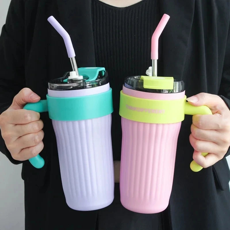 860ml Large Outdoor Thermal Tumbler with Straw - Car Cup Holder Size