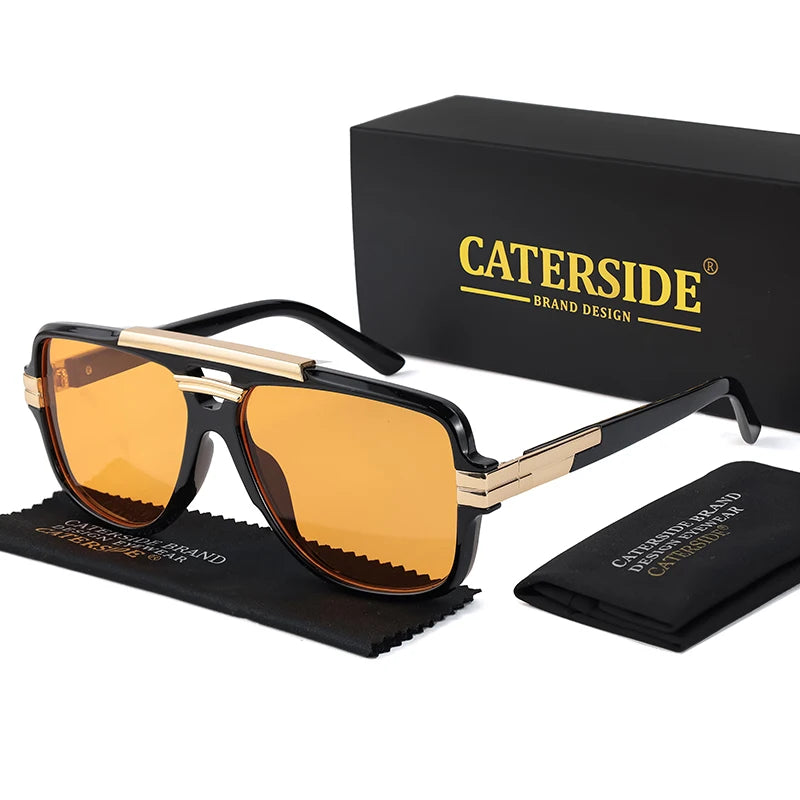 CATERSIDE Retro Big Frame Square Sunglasses Men Flat Top Double Bridge Pilot Punk Sun Glasses Women's Party Travel Eyewear UV400