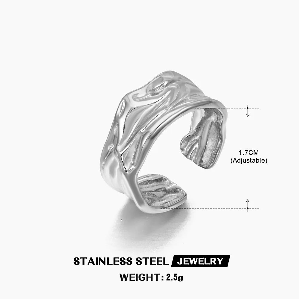 Stainless Steel Wide Geometric Ring - Punk Style Wedding Band