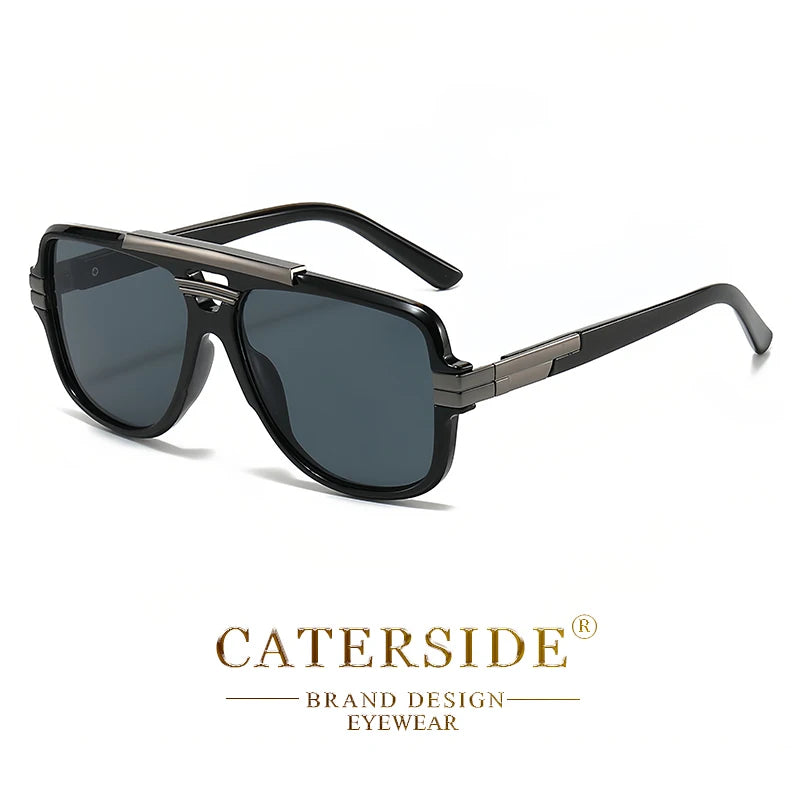 CATERSIDE Retro Big Frame Square Sunglasses Men Flat Top Double Bridge Pilot Punk Sun Glasses Women's Party Travel Eyewear UV400