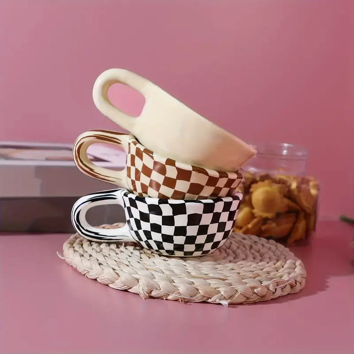 Unique Checkerboard Ceramic Coffee Cup - Perfect Gift