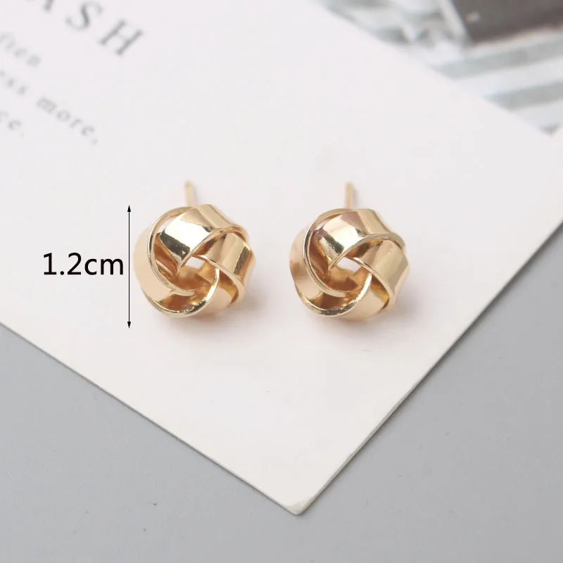 Tiny Gold Stud Earrings - Small Twist Round Fashion Jewelry