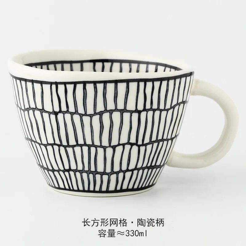 Nordic Hand-painted Simple Large Capacity Water Cup Ceramic Household Breakfast Cup Irregular Office Coffee Cup