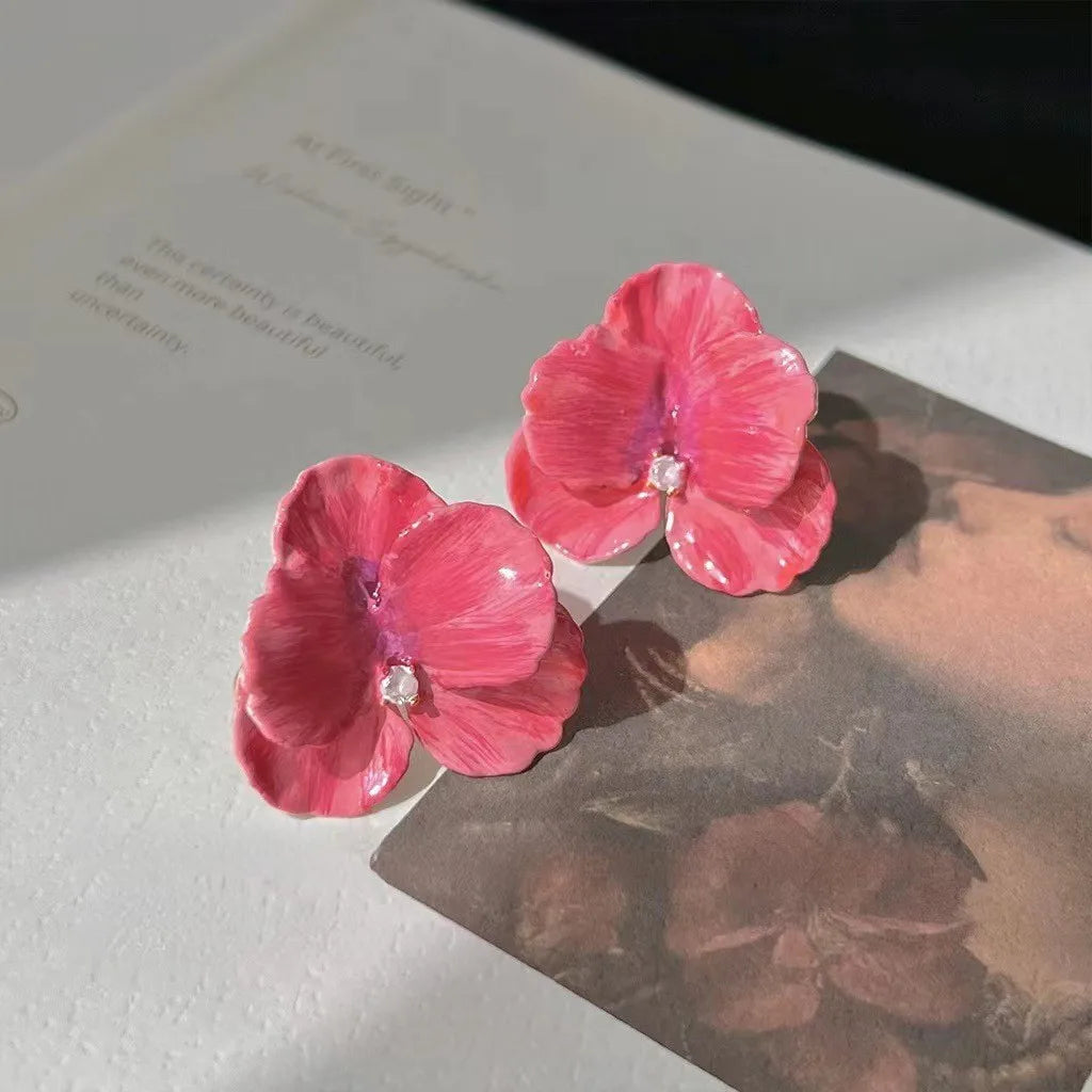 Metal Flower Retro Earrings - Matte Texture Fashion Jewelry