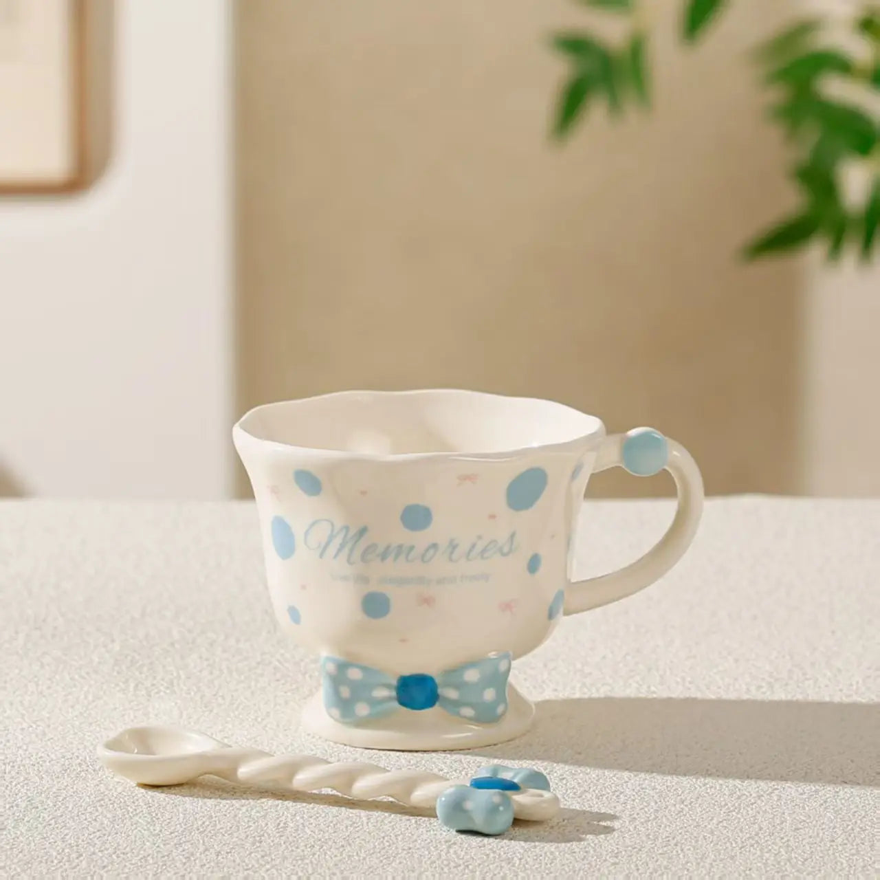 Bowtie Pink Coffee Cup Korean High Beauty Girl Heart Ceramic Mug with Spoon Girl School Home Breakfast Cup Drinkware