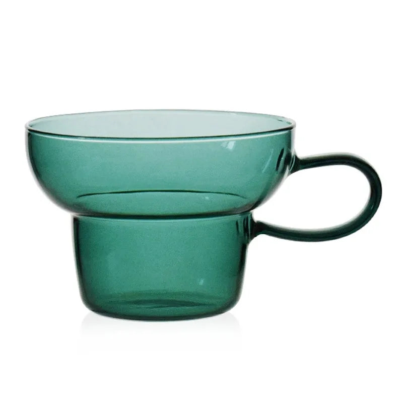 1 Piece 400ml Transparent Teal Grey Colored Heat-resistant Glass Mug Cup Wide-mouth Mug Milk Coffee Tea Cup With Handle