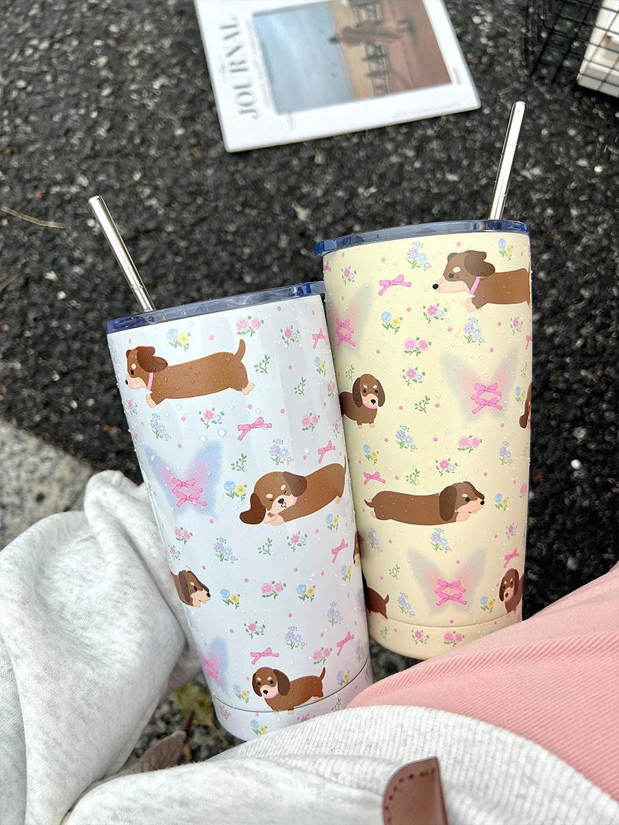 Cute Cartoon Floral Stainless Steel Water Cup