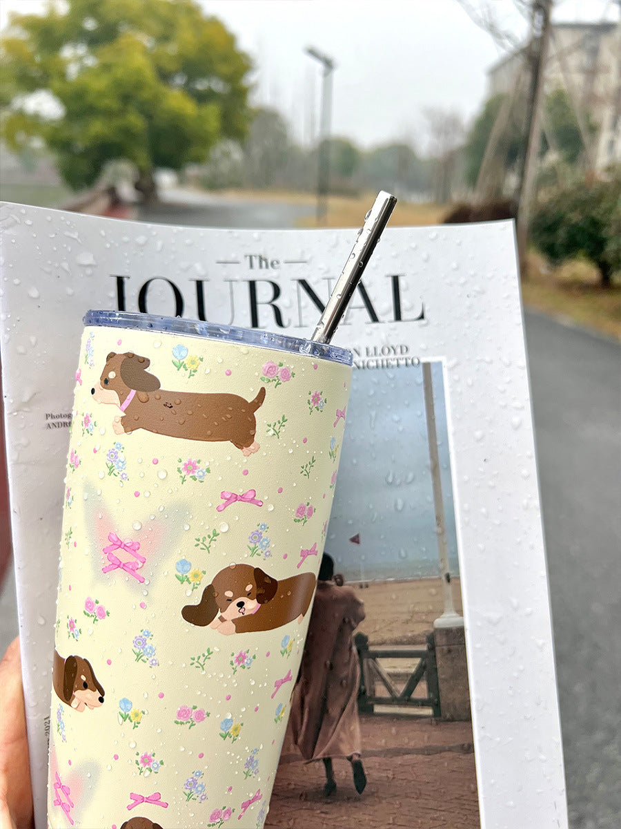 Cute Cartoon Floral Stainless Steel Water Cup